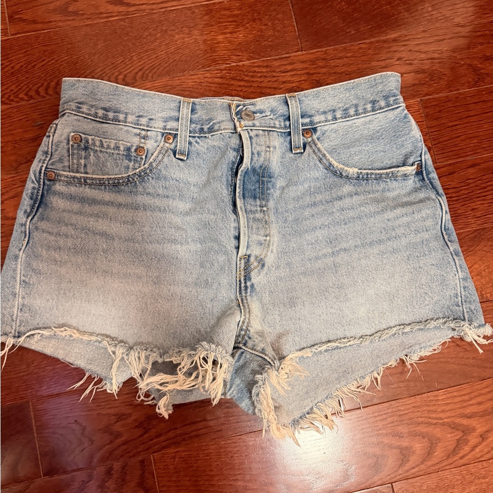 Levi's Light Blue Frayed Jean Shorts